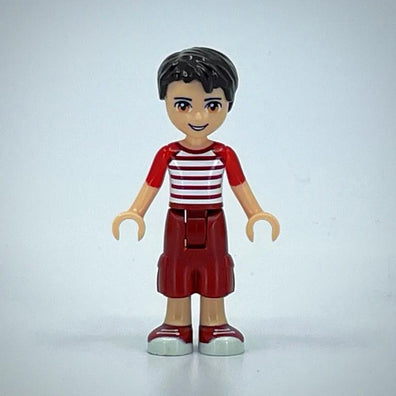 Nate, Dark Red Cropped Trousers Large Pockets, Red and White Striped Shirt